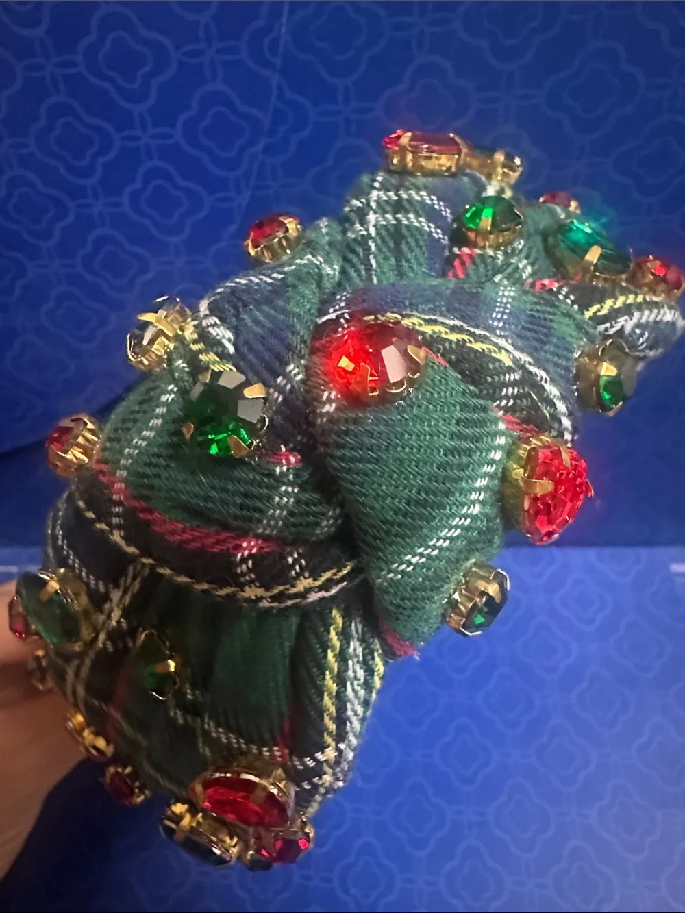 Tartan Jewel Embellished Headband - Green Plaid